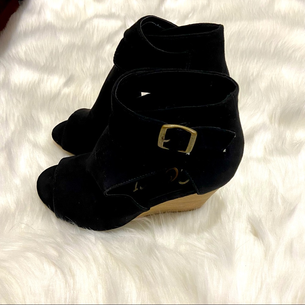 Ccocci Black Suede Wedge Sandals with Gold Buckle size 7